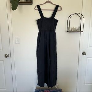 NWT Quince Navy Blue 100% Organic Cotton Gauze Smocked Wide Leg Jumpsuit Medium